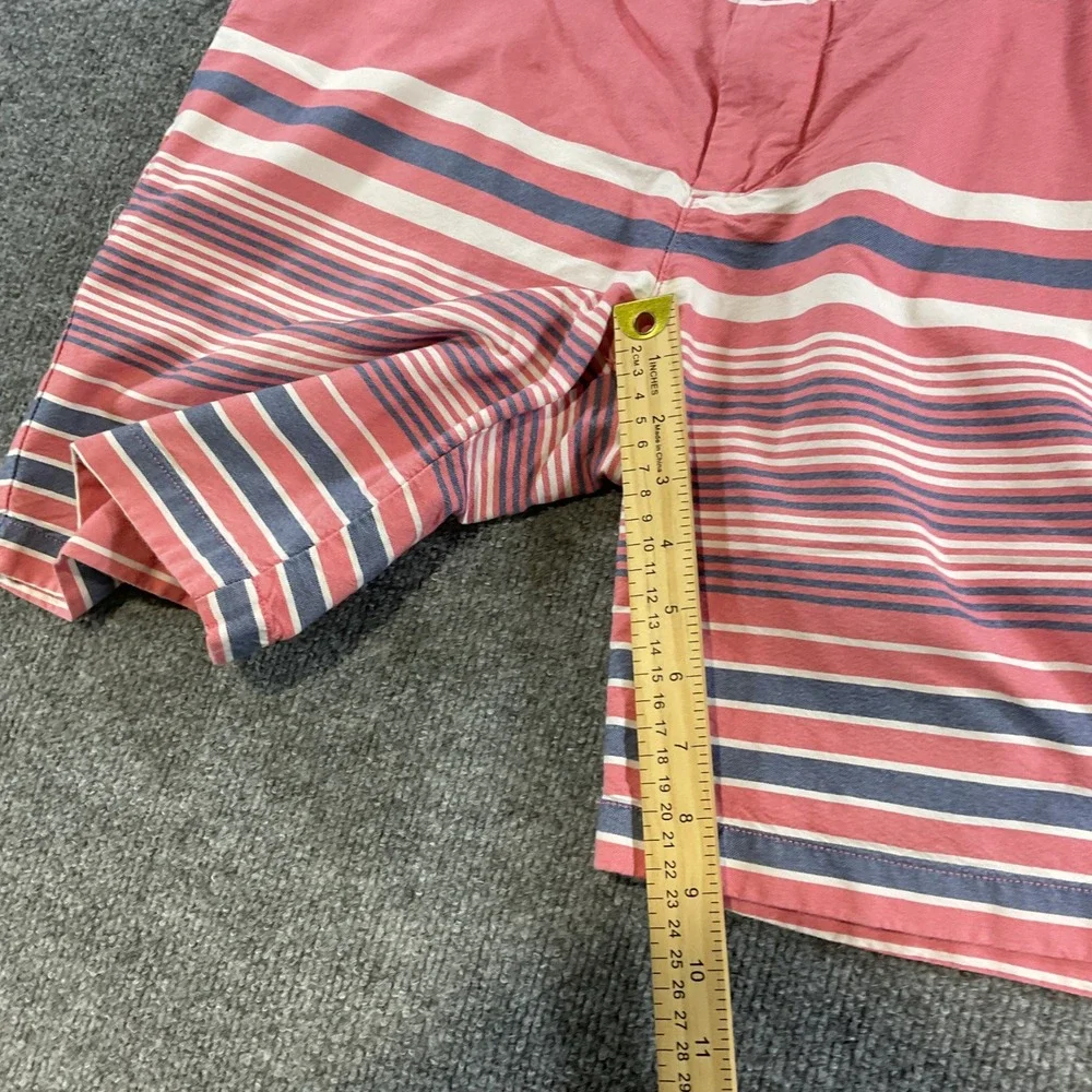 Vineyard Vines Breaker Shorts Mens 36 Salmon Pink Navy White Striped Cotto Chino